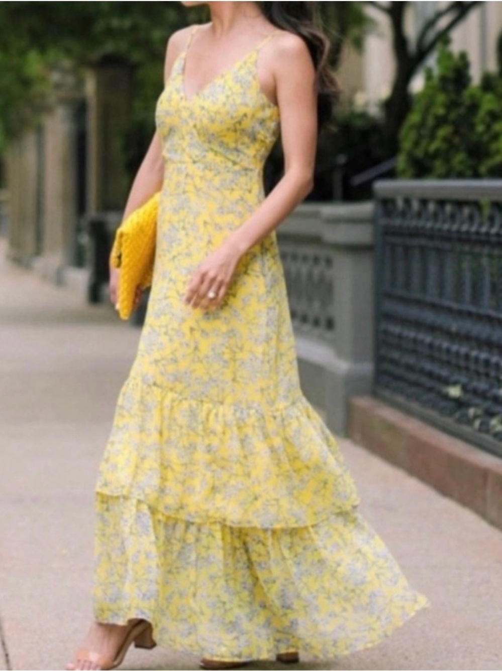 Banana Republic yellow floral tiered maxi dress